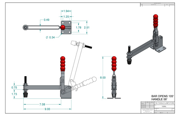 VH-12265L Vertical Handle Toggle Clamp with Long U-Bar - The