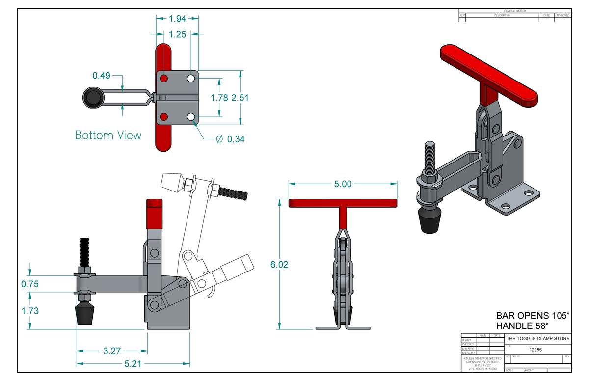 VH-12285 Vertical Handle Toggle Clamp (Cross Referenced: 210-TU)