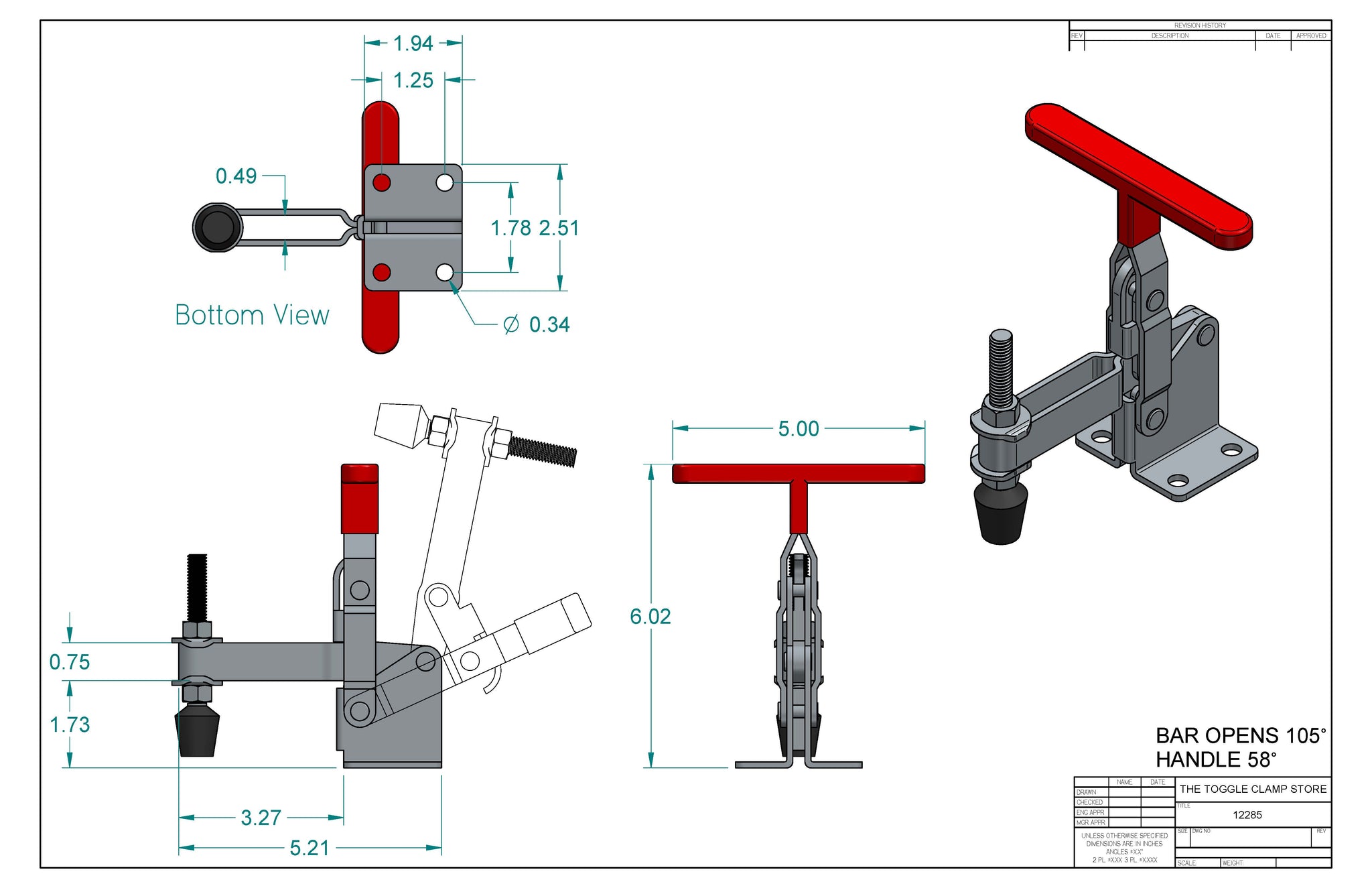 VH-12285 Vertical Handle Toggle Clamp (Cross Referenced: 210-TU)