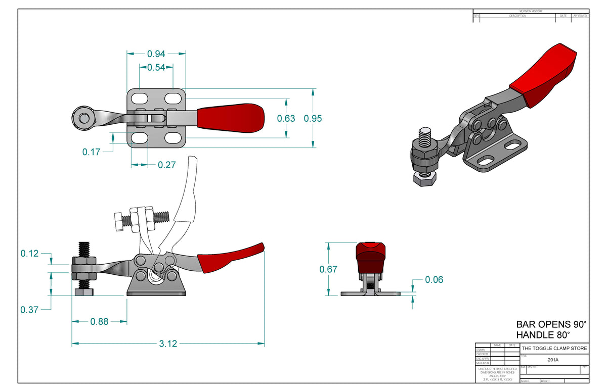 HH-201A Horizontal Handle Toggle Clamp (Cross Referenced: 205-S)