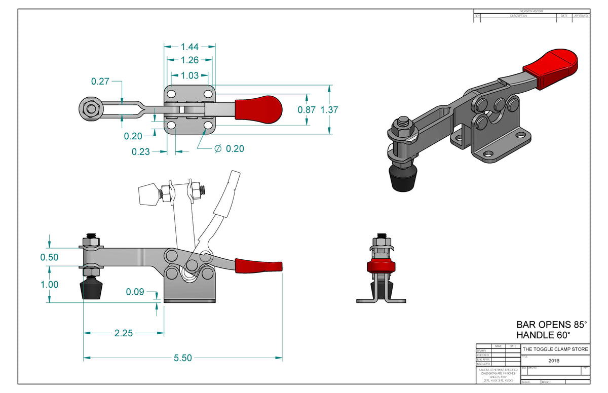 HH-201B Horizontal Handle Toggle Clamp (Cross Referenced: 215-U)