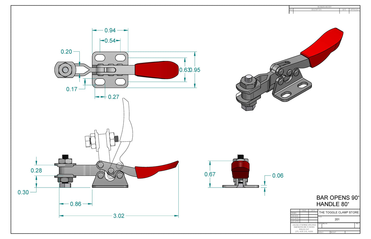 HH-201 Horizontal Handle Toggle Clamp (Cross Referenced: 205-U)