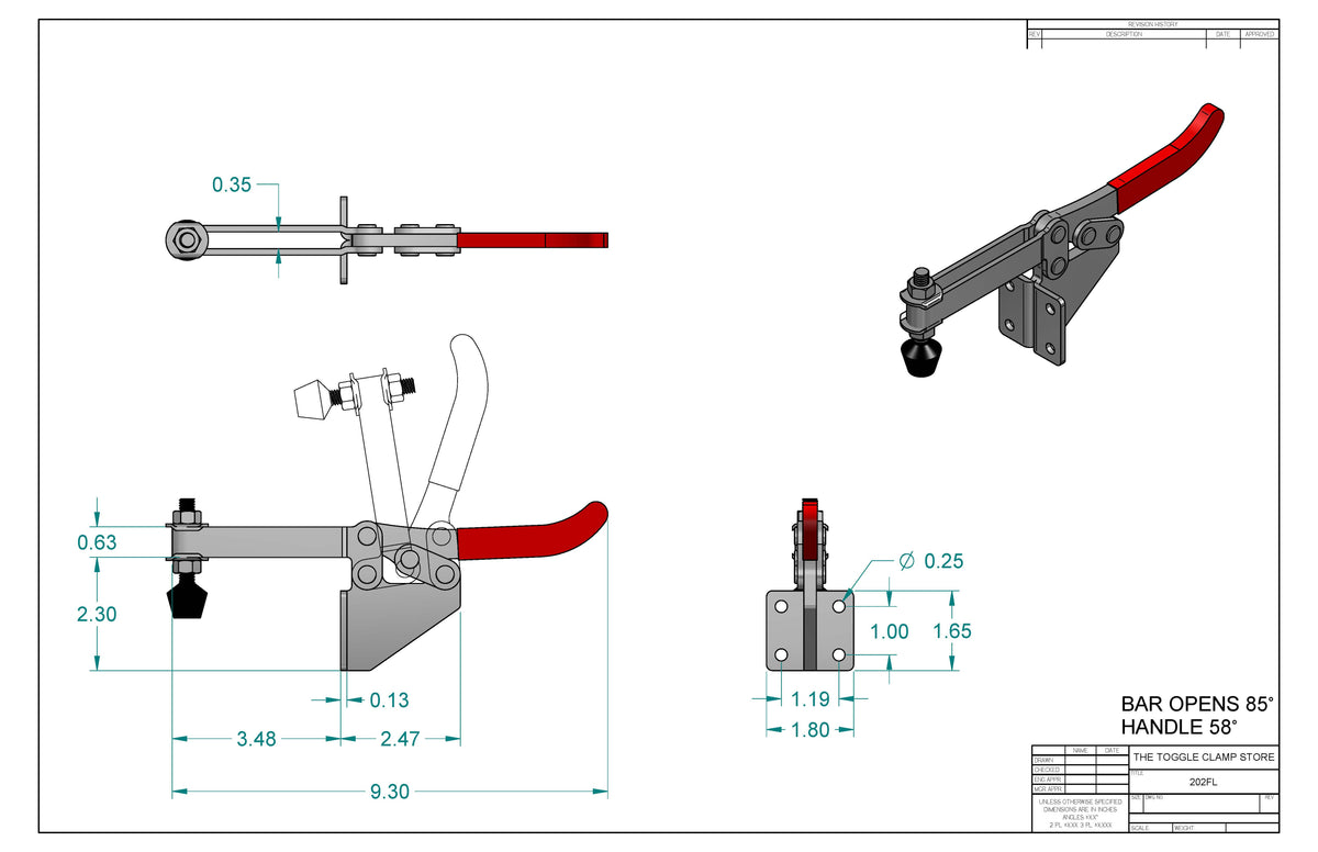 HH-202FL Horizontal Handle Toggle Clamp
