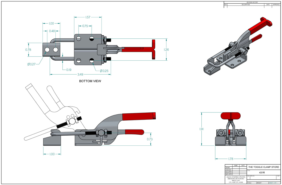 LT-431R Latch Action Toggle Clamp with Locking Lever
