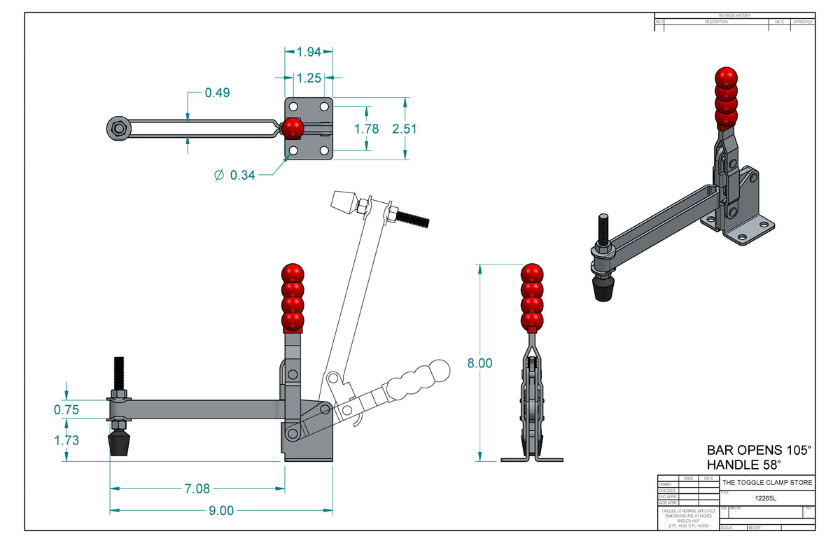 VH-12265L Vertical Handle Toggle Clamp with Long U-Bar
